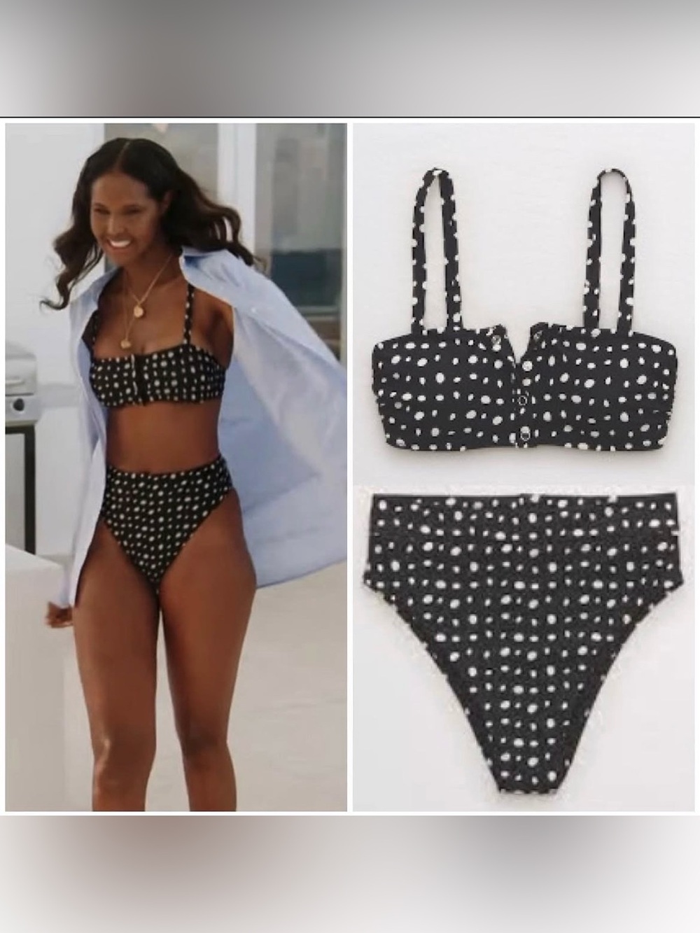 aerie Black White Polka Dot High-Waist Bikini Set